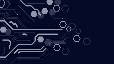 Circuit board technology with hexagonal shapes. Digital big data visualization Illustrazione stock