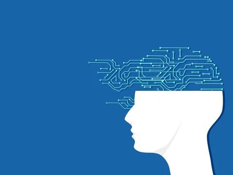 Circuit board technology in the human head. Connection concept. Vector illust Illustrazione stock