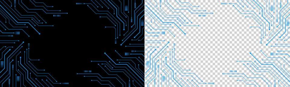 Circuit Board Technology Pattern with Blue Electronic Traces and Digital Network Stock Illustration