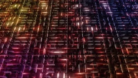 Circuit board technology transmitting digital data and connecting networks Stock Photos