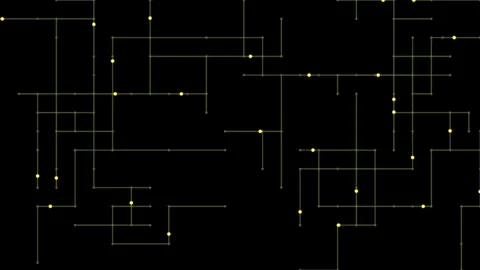 Circuit board traces with flowing energy on black background 4K Stock Footage 337117973