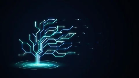 Circuit board tree glowing blue digital technology growth concept representin Stock Footage 348064402