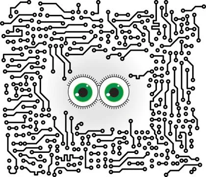 Circuit board vector background with funny eyes Stock Illustration