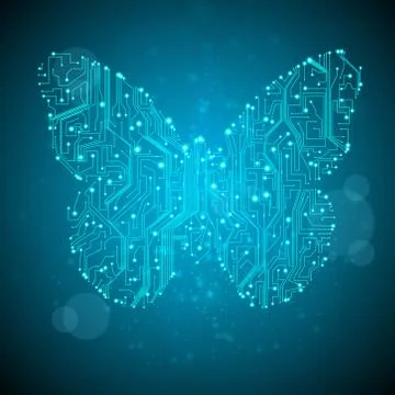 Circuit board vector background, technology illustration, butterfly illustration Stock Illustration