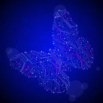 Circuit board vector background, technology illustration, butterfly illustration 스톡 일러스트