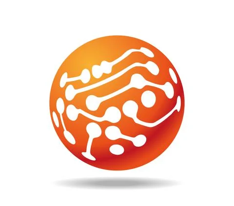 Circuit board white pattern on an orange sphere Stock Illustration