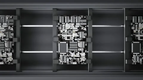 Circuit boards on an automated electronics assembly line Stock Footage 208847940