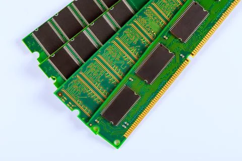 Circuit boards with memory chips arranged neatly on light background 스톡 사진