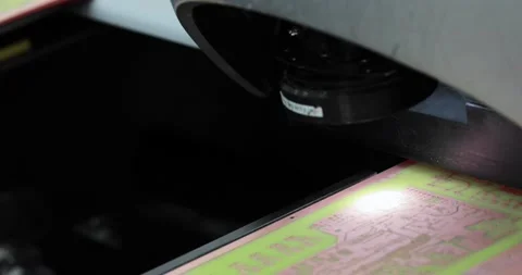 Circuit boards microchips laminating with red laser in automatic equipment. Video stock 206793958