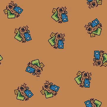 Circuit boards piles e waste pollution vector seamless pattern Stock Illustration