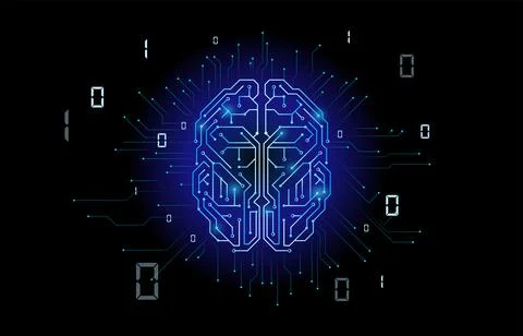 Circuit Brain Illustration. Data Flow. Artificial Intelligence Concept. 스톡 일러스트