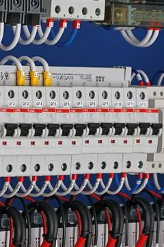 Circuit breakers from ABB to protect electrical loads from short-circuiting. Stock Photos
