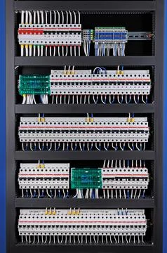 Circuit breakers from ABB to protect electrical loads from short-circuiting. Stock Photos