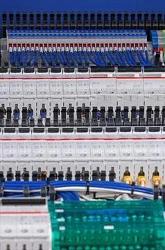 Circuit breakers from ABB to protect electrical loads from short-circuiting. Stock Photos