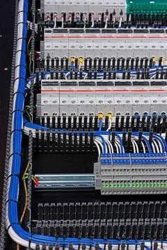 Circuit breakers from ABB to protect electrical loads from short-circuiting. Stock Photos