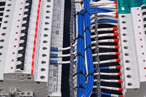 Circuit breakers from ABB to protect electrical loads from short-circuiting. Stock Photos