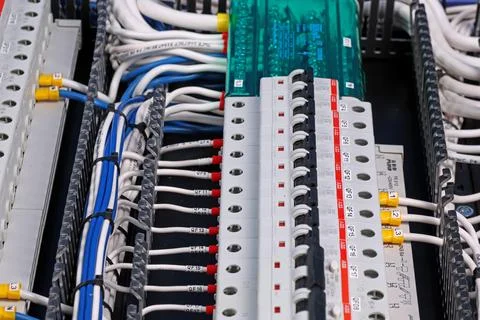 Circuit breakers from ABB to protect electrical loads from short-circuiting. Stock Photos