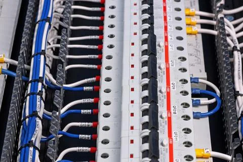 Circuit breakers from ABB to protect electrical loads from short-circuiting. Stock Photos