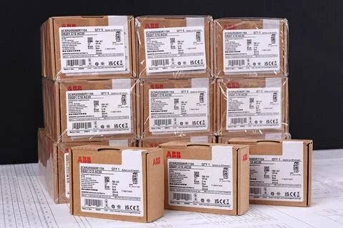 Circuit breakers from ABB to protect electrical loads from short-circuiting. Stock Photos