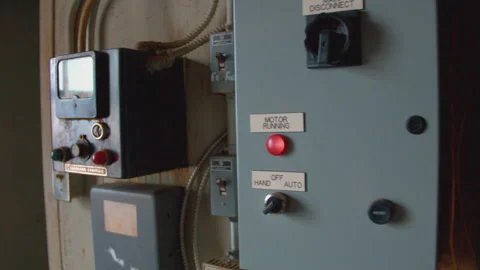 Circuit Breakers in basement of building Stock Footage 209620759