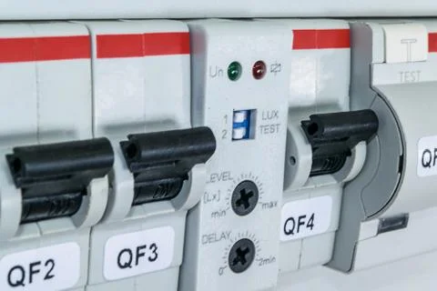 Circuit breakers, differential Automatic switch, the light-sensitive sensor. Stock Photos