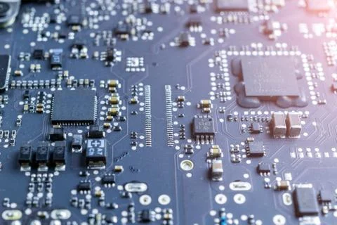 Circuit chip processor background. Computer motherboard texture. Abstract macro 스톡 사진