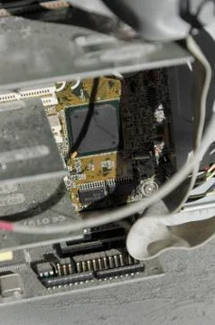 The circuit chips of a old computer 스톡 사진