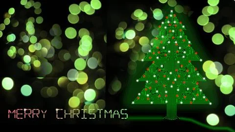 Circuit christmas tree on bokeh background Stock Illustration