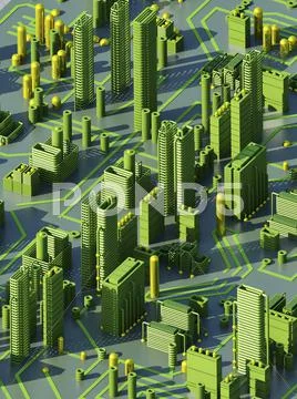 Circuit city, computer artwork Stock Illustration