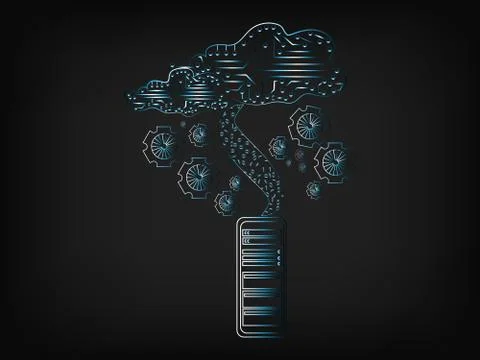 Circuit cloud with data falling into server Stock Illustration