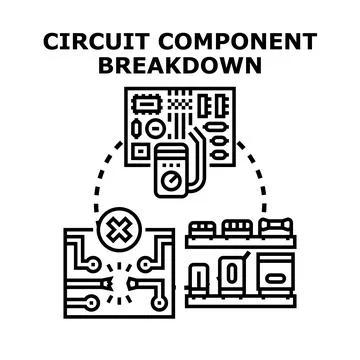 Circuit component breakdown diagnosis and repair concept 스톡 일러스트