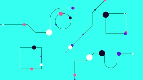 Circuit component circles in electric blue on an azure background Stock Footage 270247009