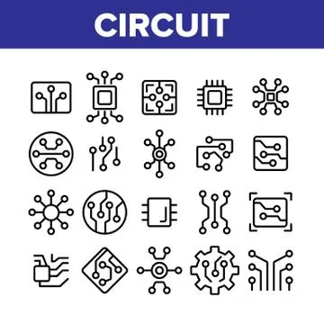 Circuit Computer Chip Collection Icons Set Vector Stock Illustration