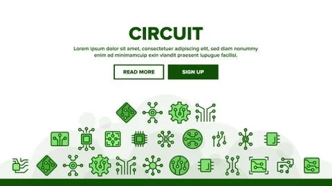 Circuit Computer Chip Landing Header Vector Illustrazione stock