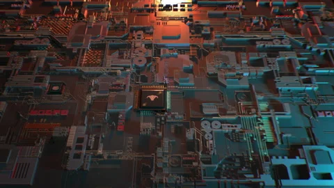 Circuit computer Mother board electronic technology model Stock Footage 149612282