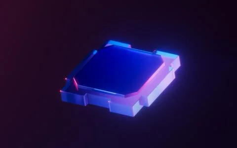 Circuit core with dark neon light effect, 3d rendering. Illustrazione stock