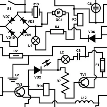 Circuit diagram seamless pattern. Electrical vector texture Stock Illustration