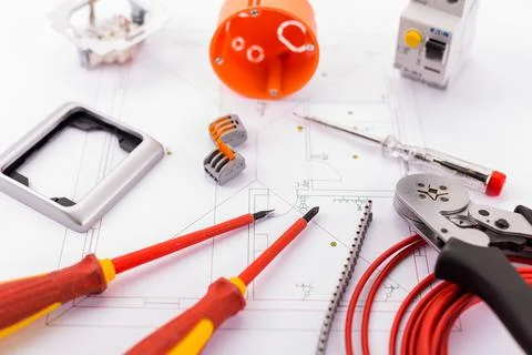 Circuit diagram with tool Stock Photos