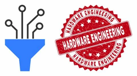Circuit Filter Icon with Grunge Hardware Engineering Stamp Stock Illustration