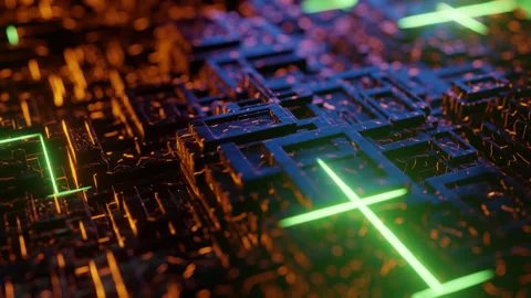 Circuit glitch close up 3d animation bokeh Stock Footage 163464246