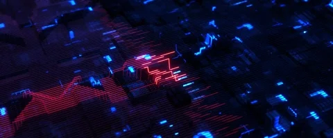 Circuit Grid Loop Abstract Red and Blue Data Network Animation Stock Footage 317544143