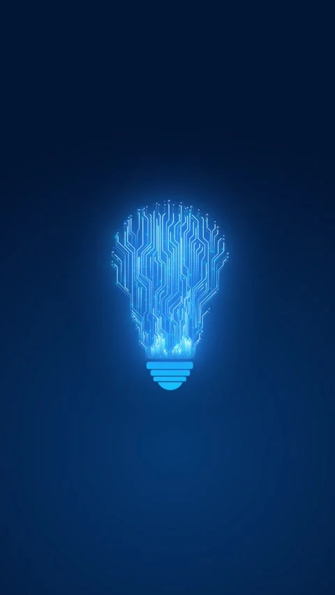 Circuit light bulb idea background with glowing blue electronic paths, dark spac Stock Footage 340549840