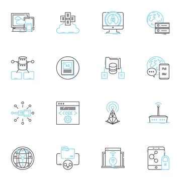 Circuit linear icons set. Electronics, Compnts, Current, Resistance, Voltage Stock Illustration