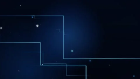 Circuit Lines Fly Through Loop - Glowing Spots Blue Backdrop Stock Footage 344031348