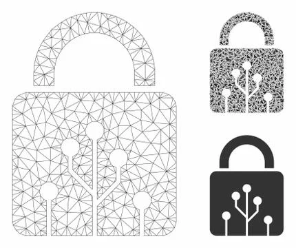 Circuit Lock Vector Mesh Wire Frame Model and Triangle Mosaic Icon Stock Illustration