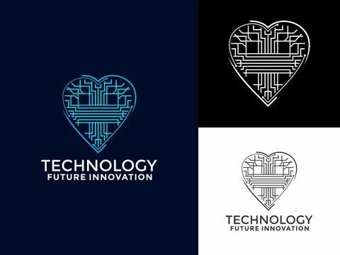 Circuit love tech logo vector. Technology logo simple tech design Stock Illustration