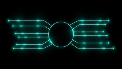Circuit network hub glows neon on black background. Network hub represents .. Stock Footage 337368807