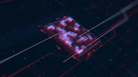 Circuit or Chip integrated in digital hi-tech surface. Indexes or numbers Stock Footage 124104368
