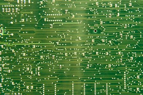 Circuit pack, background of a green computer board. Telephone circuitry with  Stock Photos