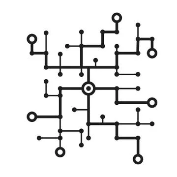 Circuit path of many lines and circles Stock Illustration